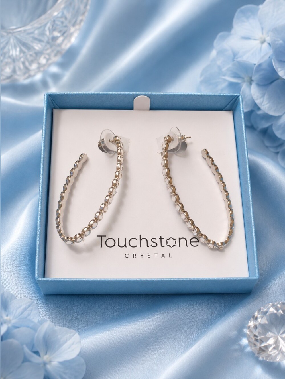 Touchstone By Swarovski - Crystal Silver Hoop Earrings - NIB - Picture 6 of 6